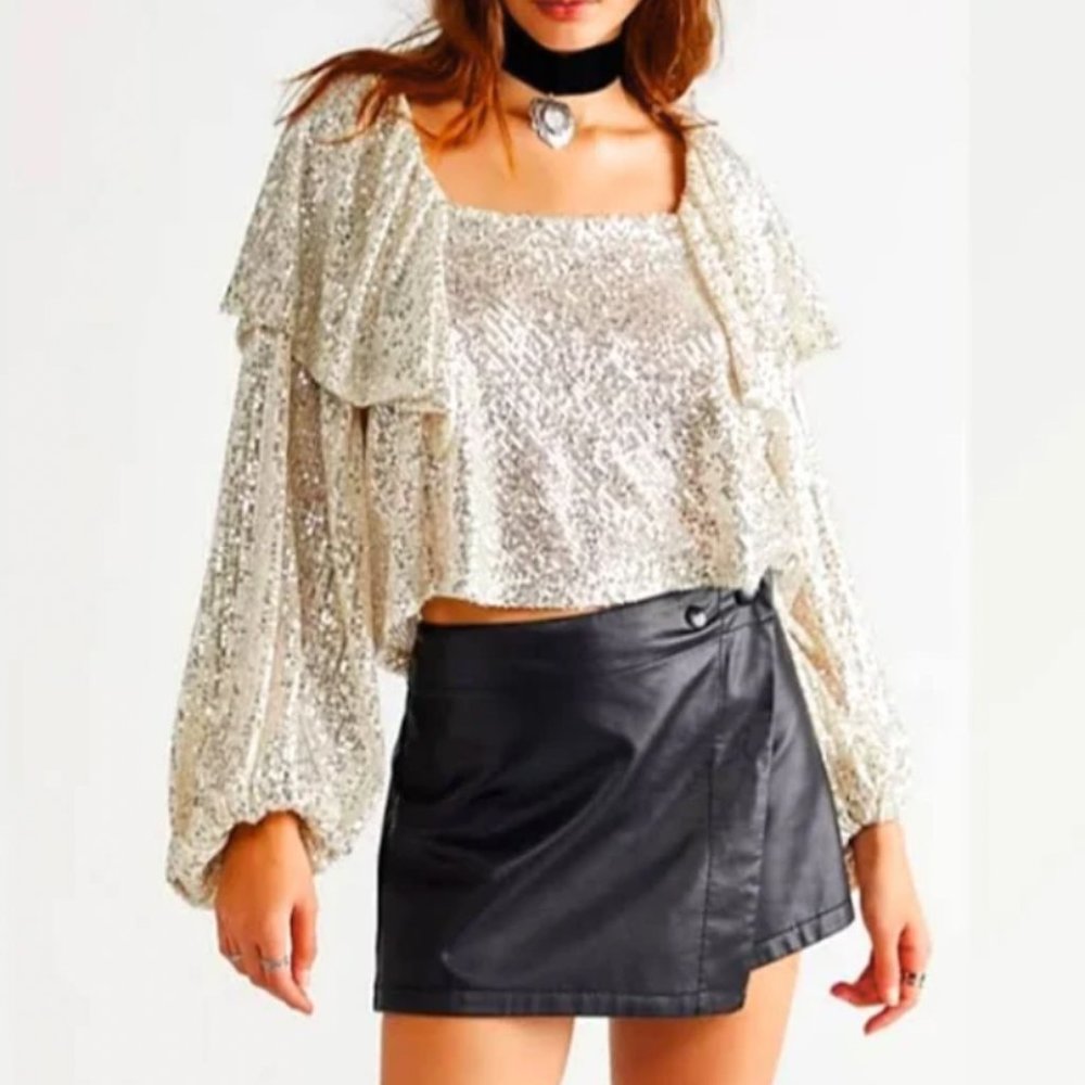 Free People Silver Shimmer Top Size S